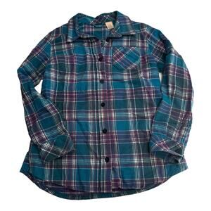 L.L. Bean Teal and Purple Plaid Flannel - Size Large